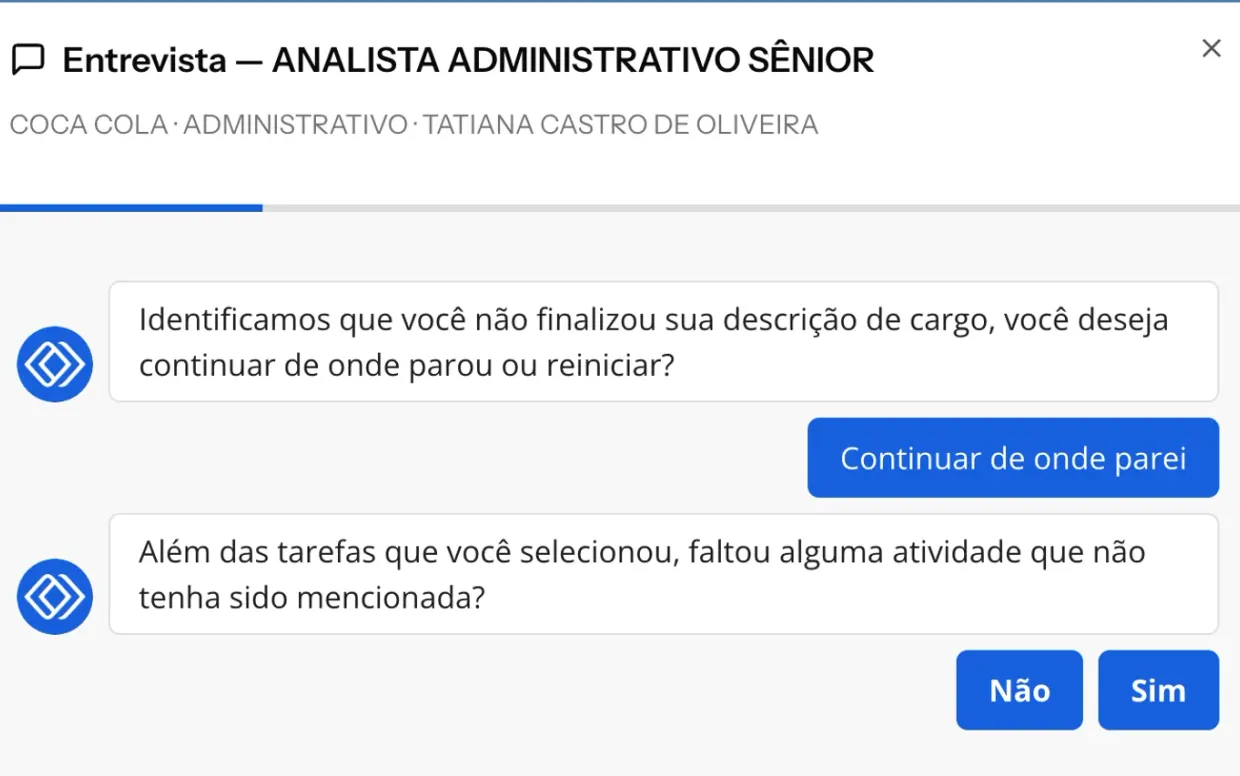 Tela de Descrição de Cargo da Deppes com entrevista por chatbot e rascunho compilado por IA