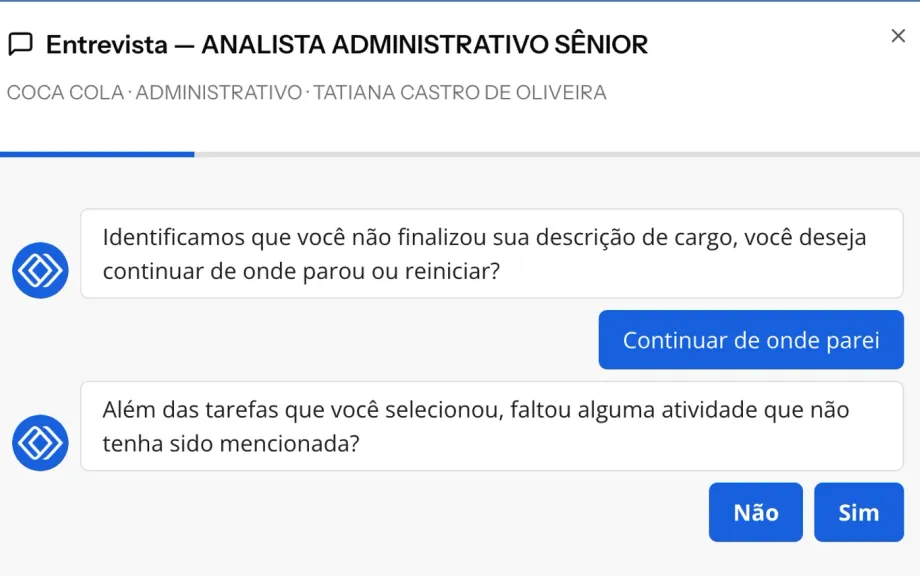 Tela de Descrição de Cargo da Deppes com entrevista por chatbot e rascunho compilado por IA